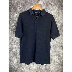 Nautica Polo Shirt Mens Medium Navy Blue stone wash Casual Short Sleeve Adult